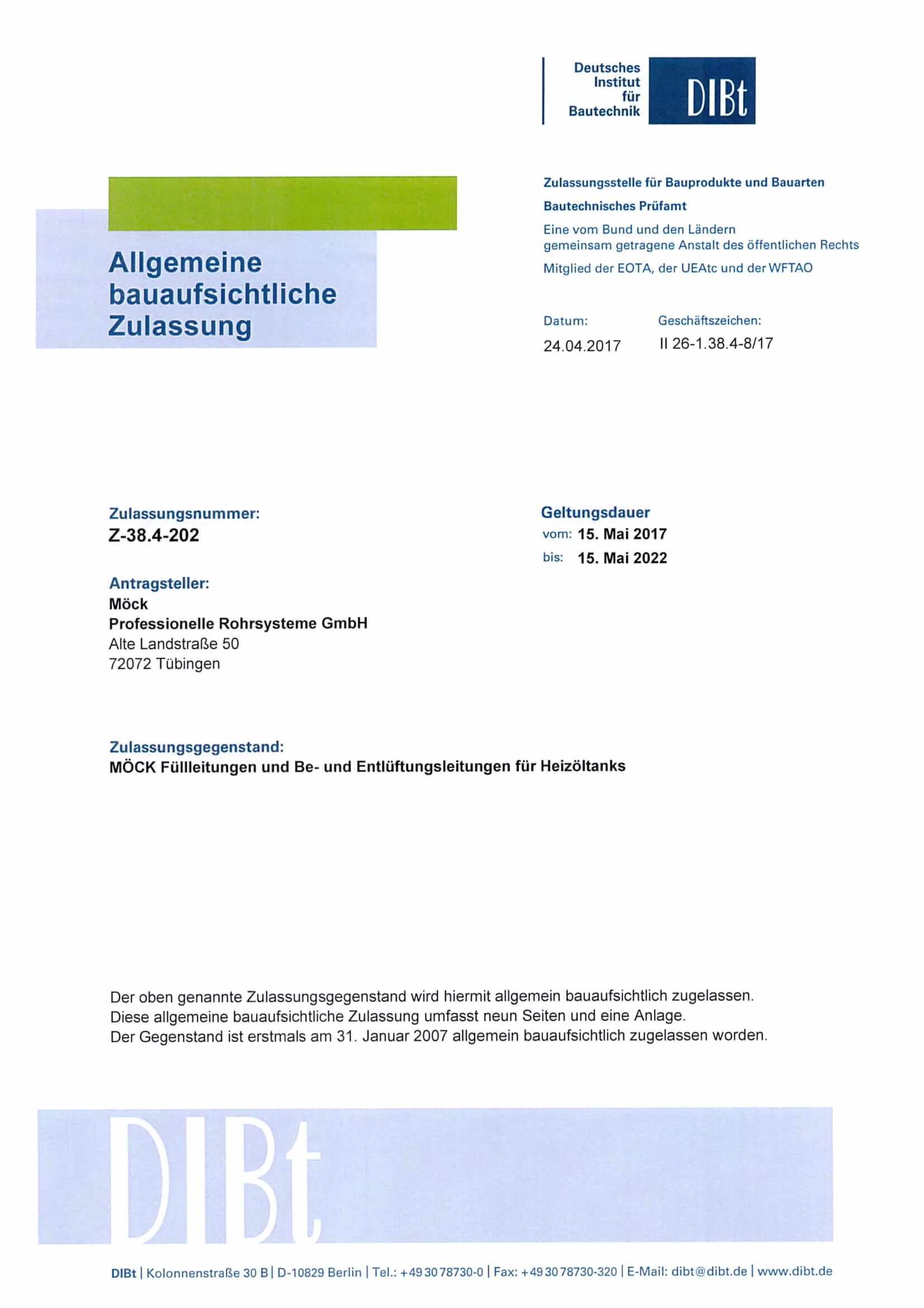 Zulassung TBE 2017 (Deutsch, 05.2017 - 05.2022)
